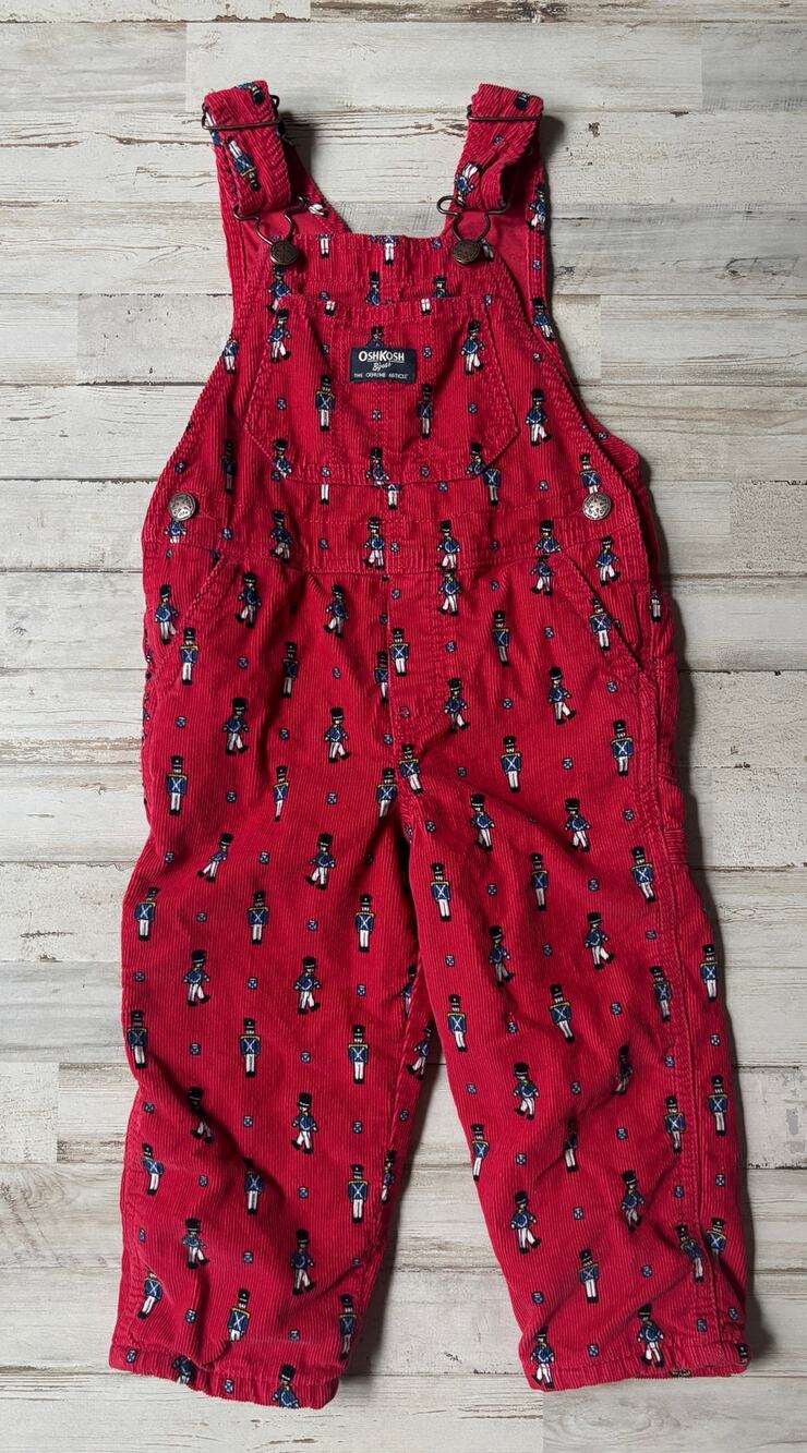 Vintage Red Nutcracker Corduroy OshKosh B’Gosh Overalls 3T EUC